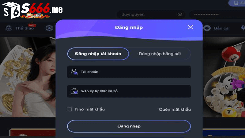 Cách thực hiện đăng nhập S666 me